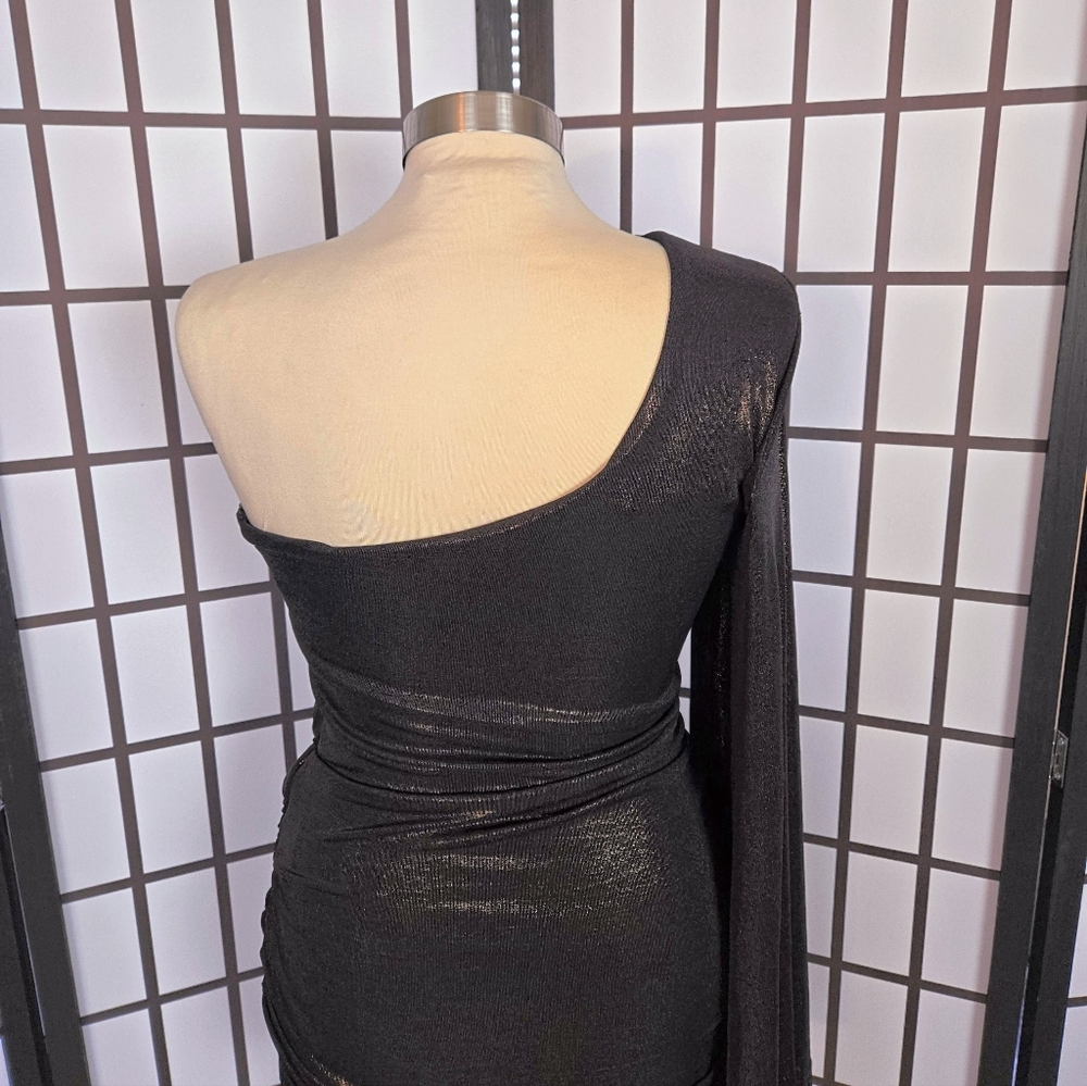 Zara Black One-Shoulder Ruched Mini Dress - Picture 6 of 13